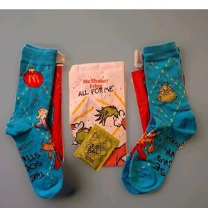 New McDonald's Blue Grinch Socks +salt Lot X2 Pairs Adult Happy Meal Cb38